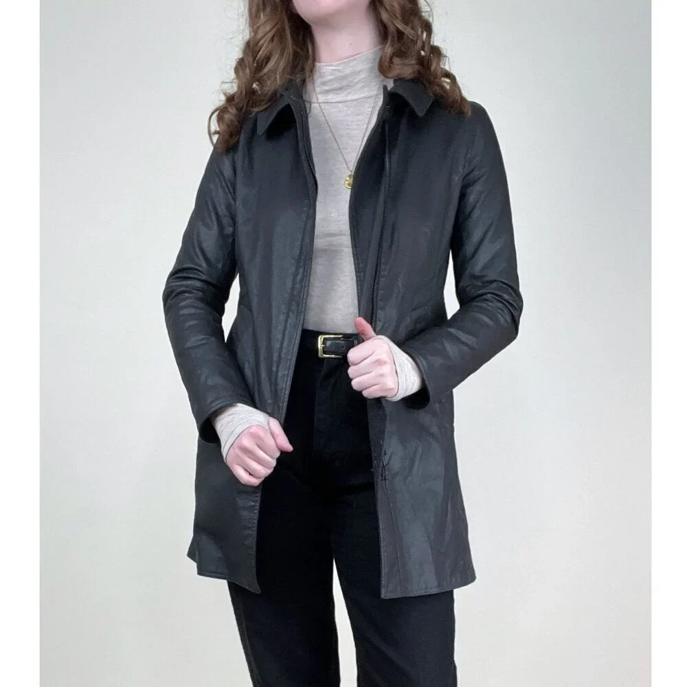 M0851 Waxed Cotton Faux Leather Peacoat Preppy Field Barn Utility Jacket Coat - Picture 9 of 9